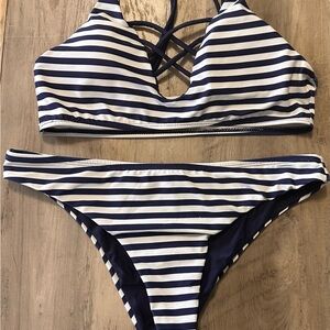 Cupshe Navy and White Striped Bikini Set